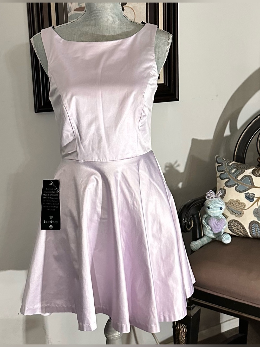 NWT Rare Bebe Roman Holiday Fit & Flare Open Back Lavender Dress
